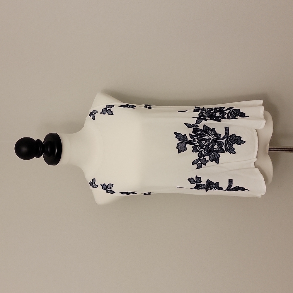 Miss Love White Swing Tank with Blue Floral Embroidery